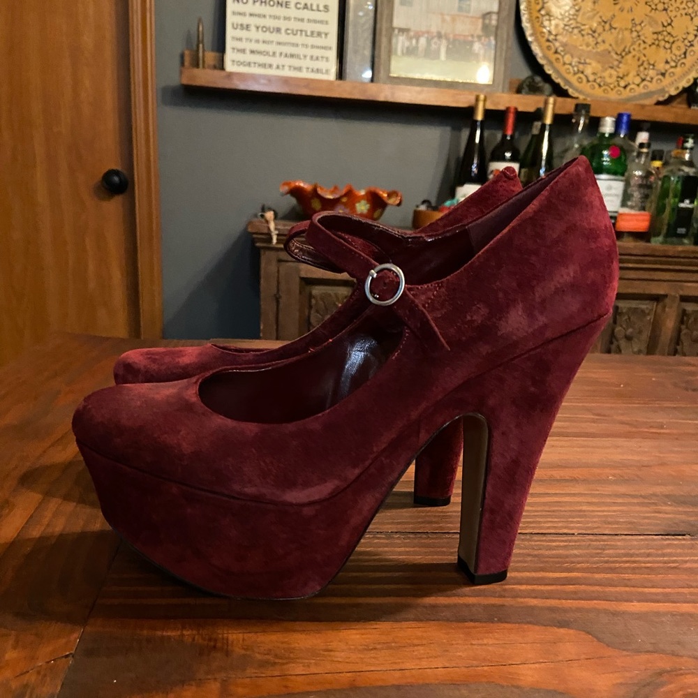 Jessica Simpson Suede Frenchie Platform, Bordeaux, Sz 9